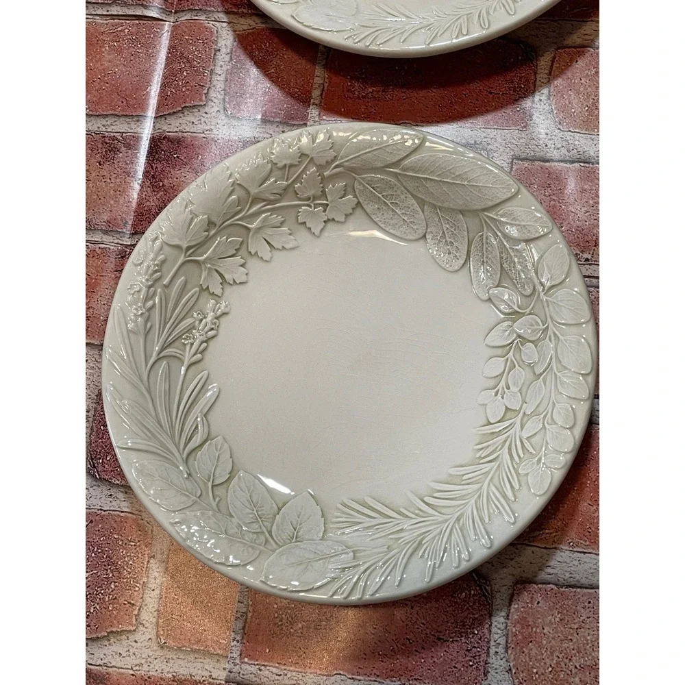 Williams Sonoma Herb Pasta bowl Set of 4 Embossed Botanical Cream Italy
